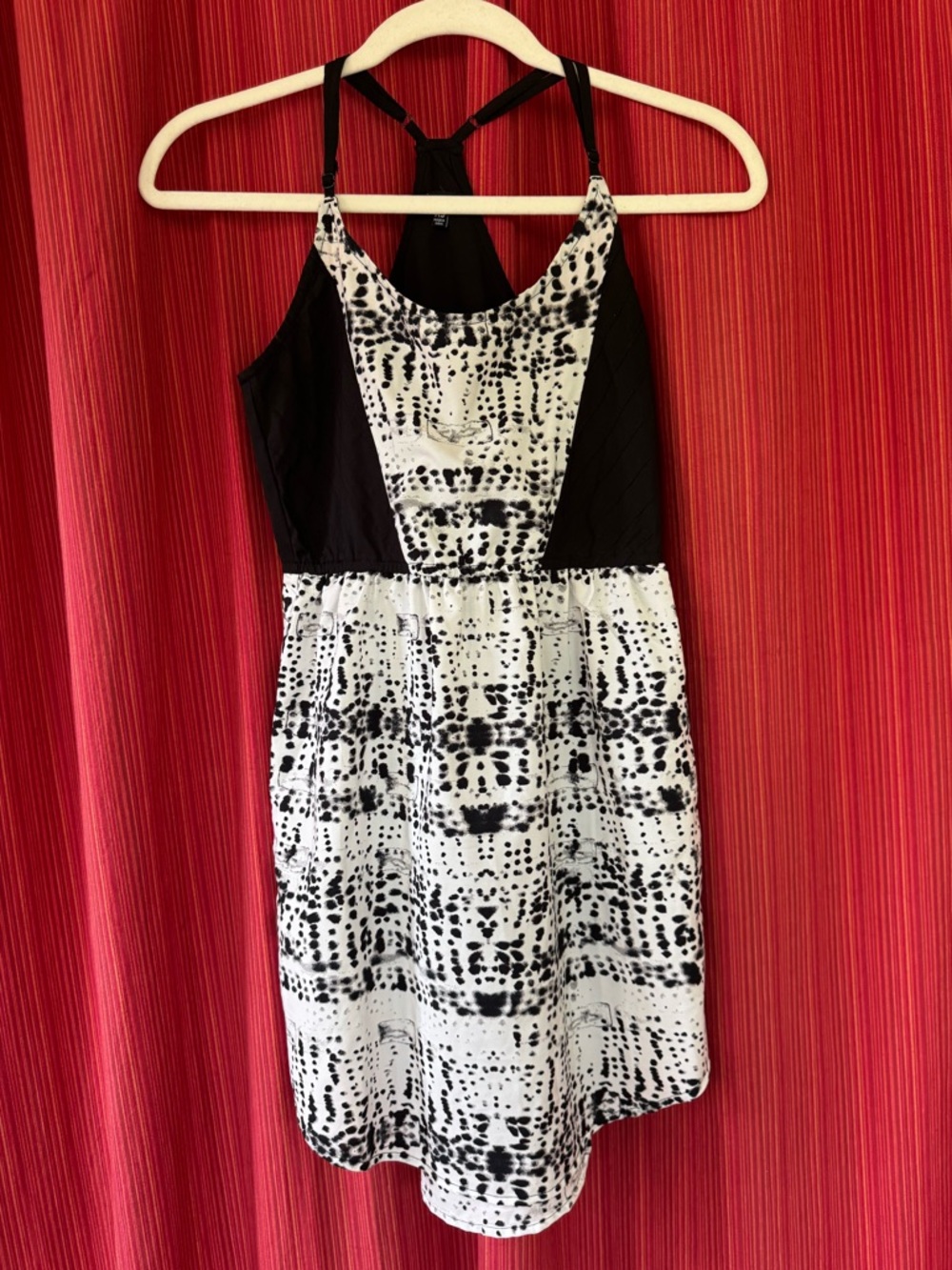 Hurley Black and White Printed Halter Dress